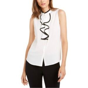 Calvin Klein Sleeveless Ruffle Front Button‎ Blouse